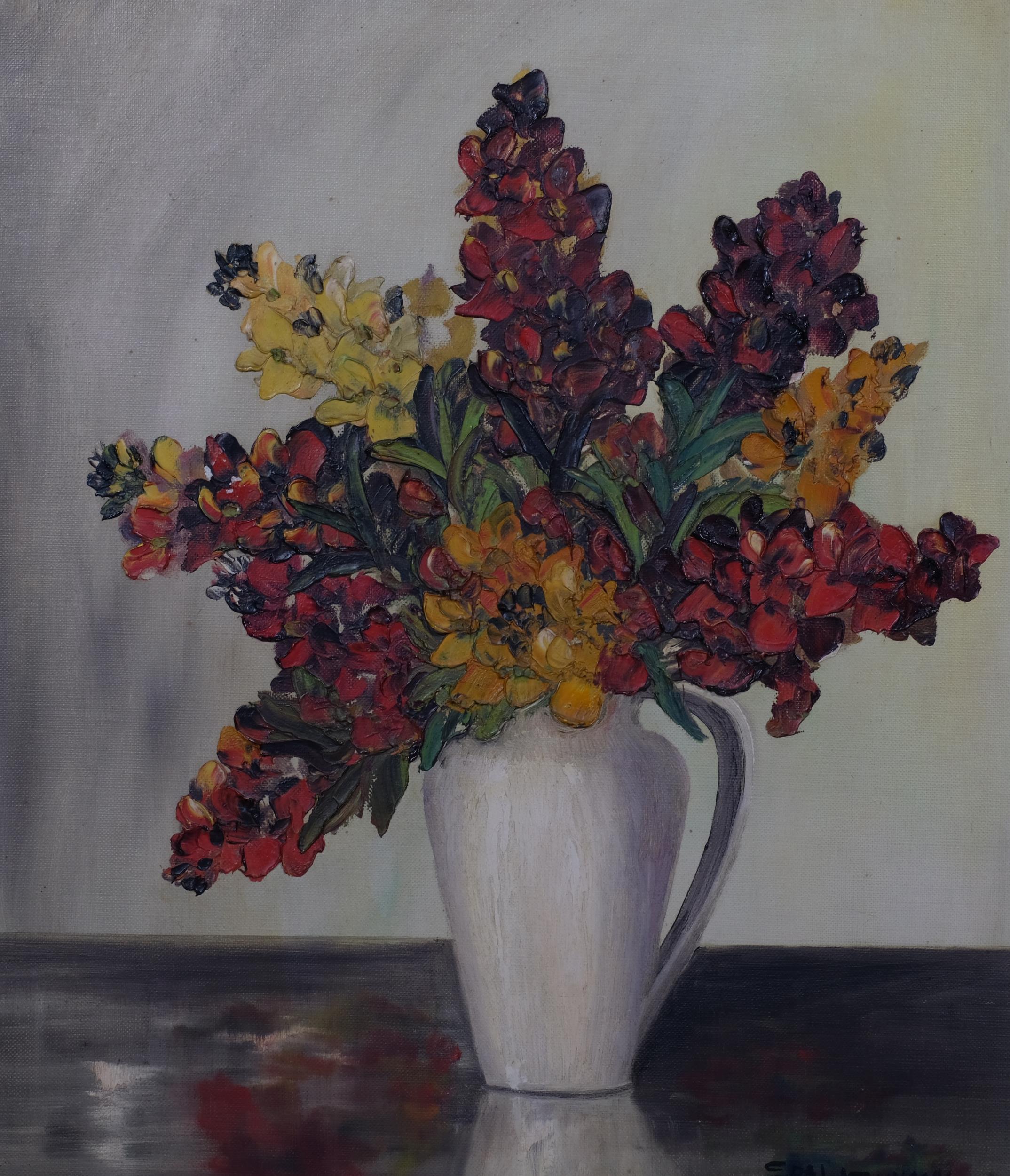 Spaj Atkinson (born 1899), still life flowers, oil on canvas, signed, 60cm x 50cm, framed Good - Image 2 of 4