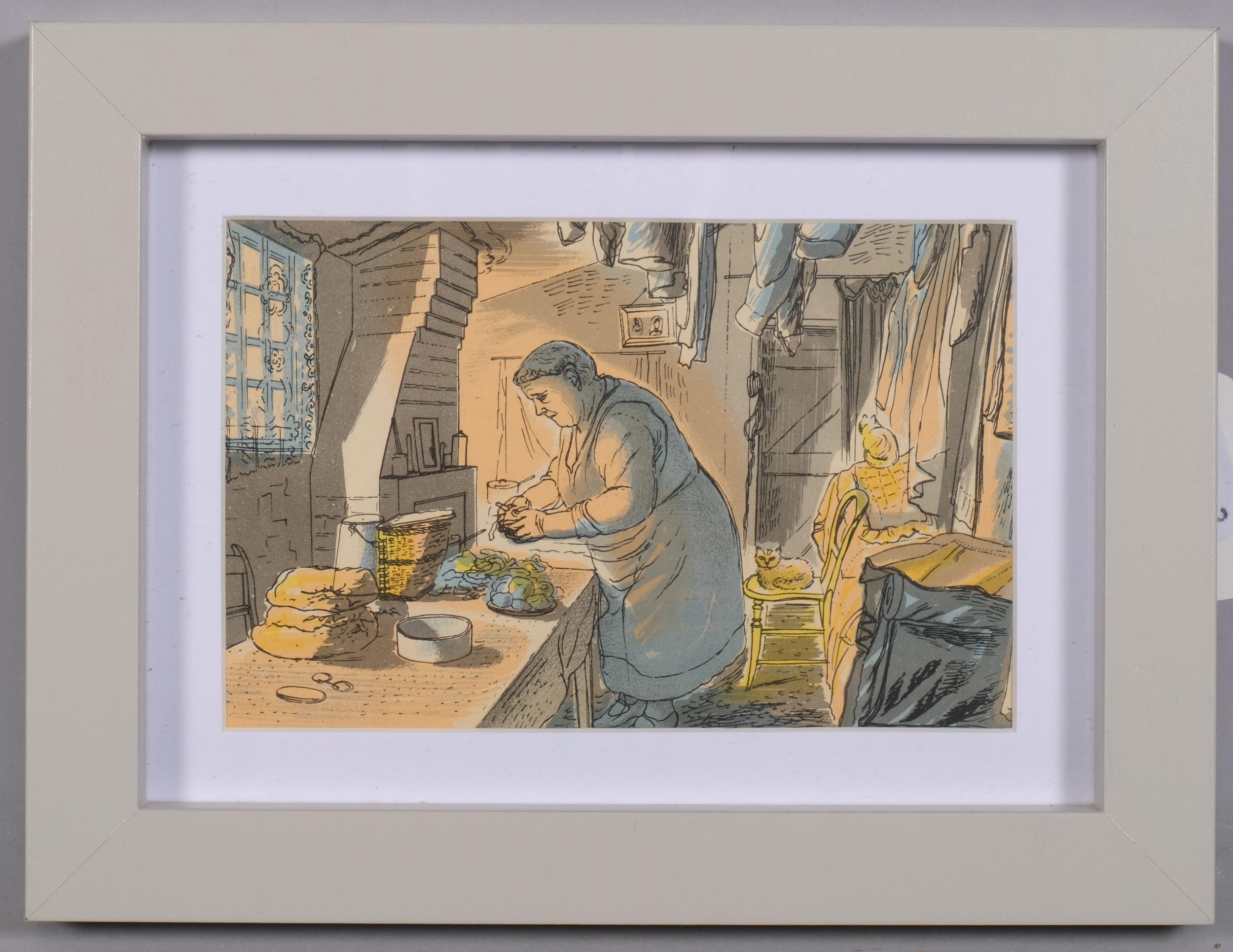 Edward Bawden (1903 - 1989), Peeling Potatoes/The Child Welfare Clinic, colour lithograph, published