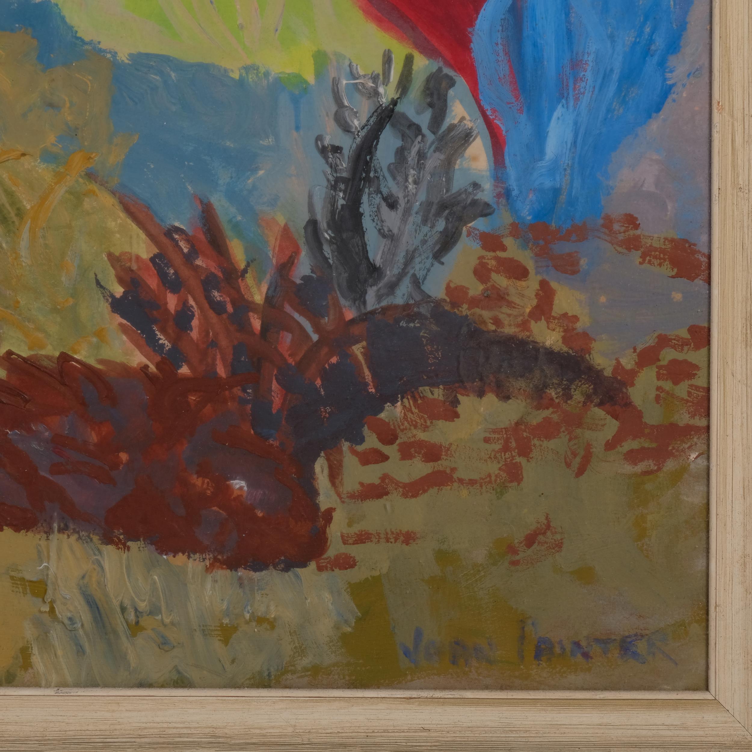 Joan Painter, abstract landscape, mid-20th century gouache/oil on paper, signed, 55cm x 75cm, framed - Image 3 of 4