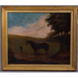 Nineteenth Century English Provincial Naïve School, oil on canvas, Horse with Dogs, 48cm x 59 cm