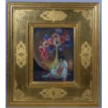 Still life flowers and Oriental figure, 20th century oil on board, unsigned, 35cm x 26cm, framed