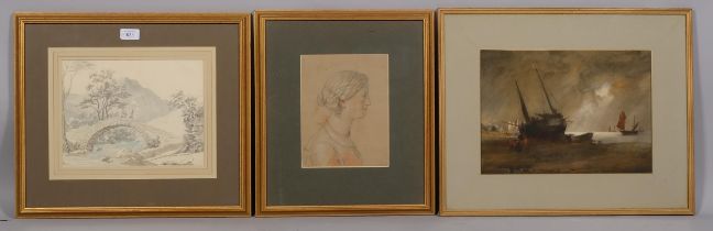 3 x 19th century watercolours, including Hugh William Williams, William Hoare, and James Moore,