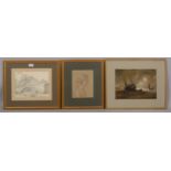 3 x 19th century watercolours, including Hugh William Williams, William Hoare, and James Moore,