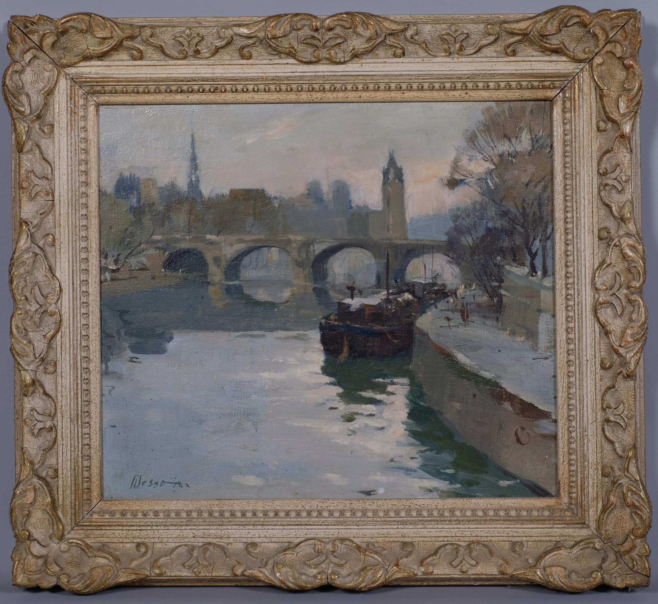 Edward Wesson (1910 - 1983), Parisian river scene, oil on board, signed, 34cm x 39cm, framed Good