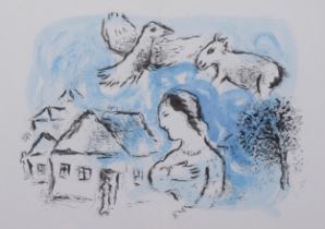 Marc Chagall, The Blue Village, original lithograph, issued 1977, published for Derriere Le Miroir