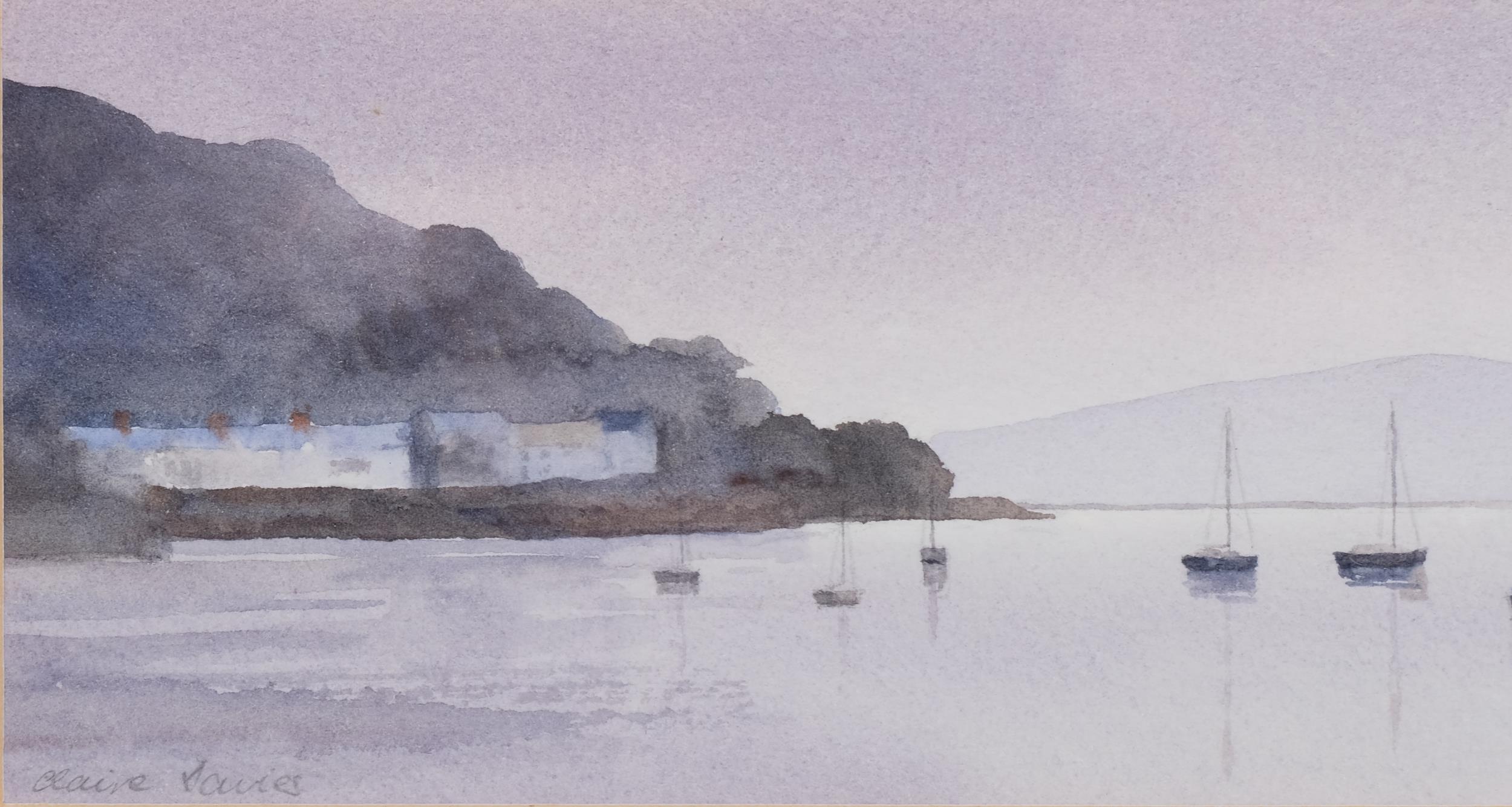 Clare Davis, pair of panoramic coastal scenes, watercolour, signed, 10cm x 53cm, framed Good - Image 2 of 4