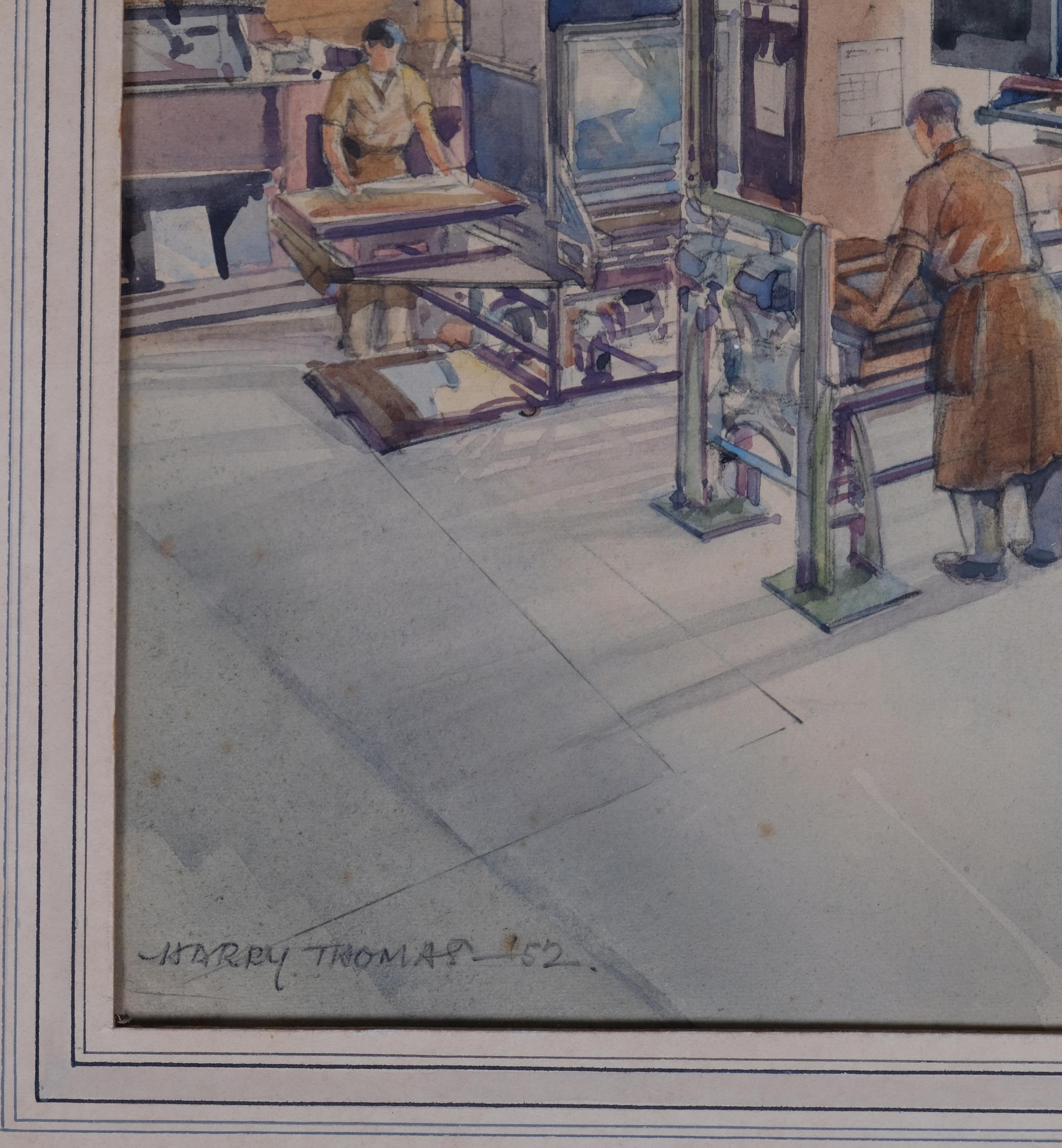 Harry Thomas, Daily Graphic process workshop, watercolour, signed and dated 1952, 26cm x 30cm, - Image 3 of 4