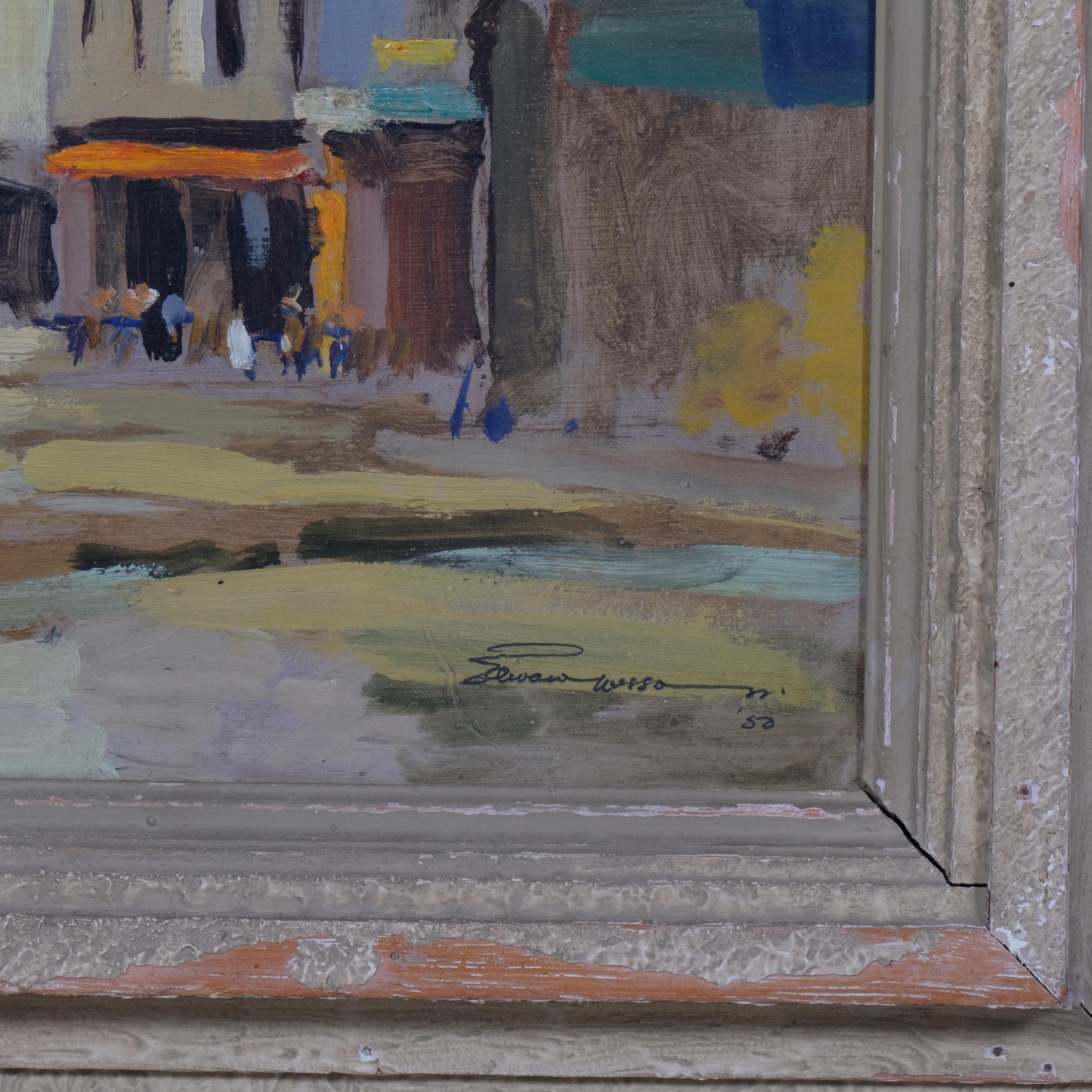 Edward Wesson (1910 - 1983), Old Houses Paris, oil on board, signed with RI Exhibition label - Image 3 of 4