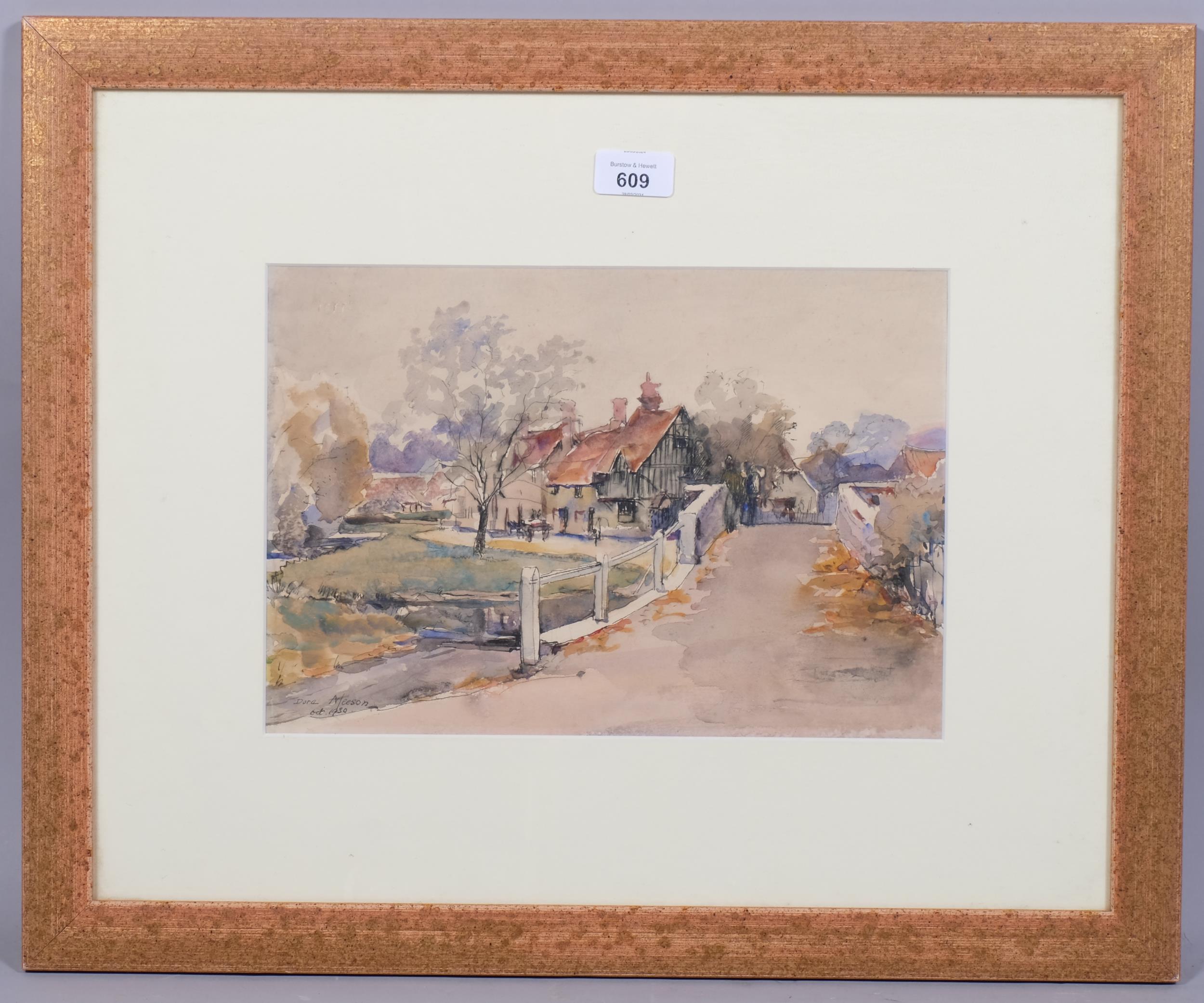 Dora Meeson (1869 - 1955), village scene, watercolour, signed and dated 1930, 23cm x 33cm, framed - Image 2 of 4