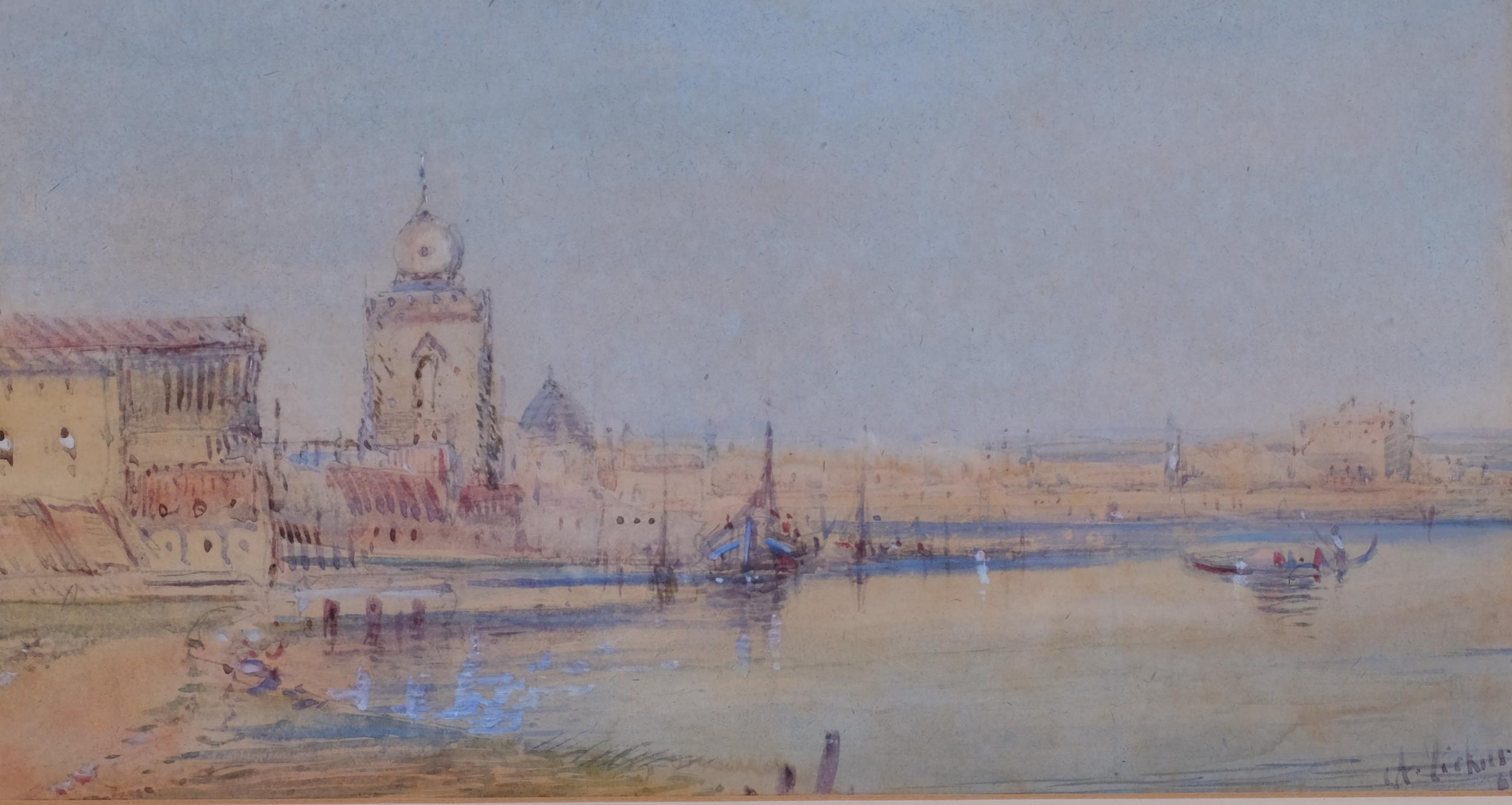 Alfred Vickers, a scene in Venice, watercolour, signed, 19cm x 37cm, framed Very slight paper