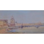 Alfred Vickers, a scene in Venice, watercolour, signed, 19cm x 37cm, framed Very slight paper