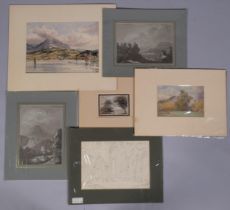 A folder of mainly 19th century watercolours and drawings