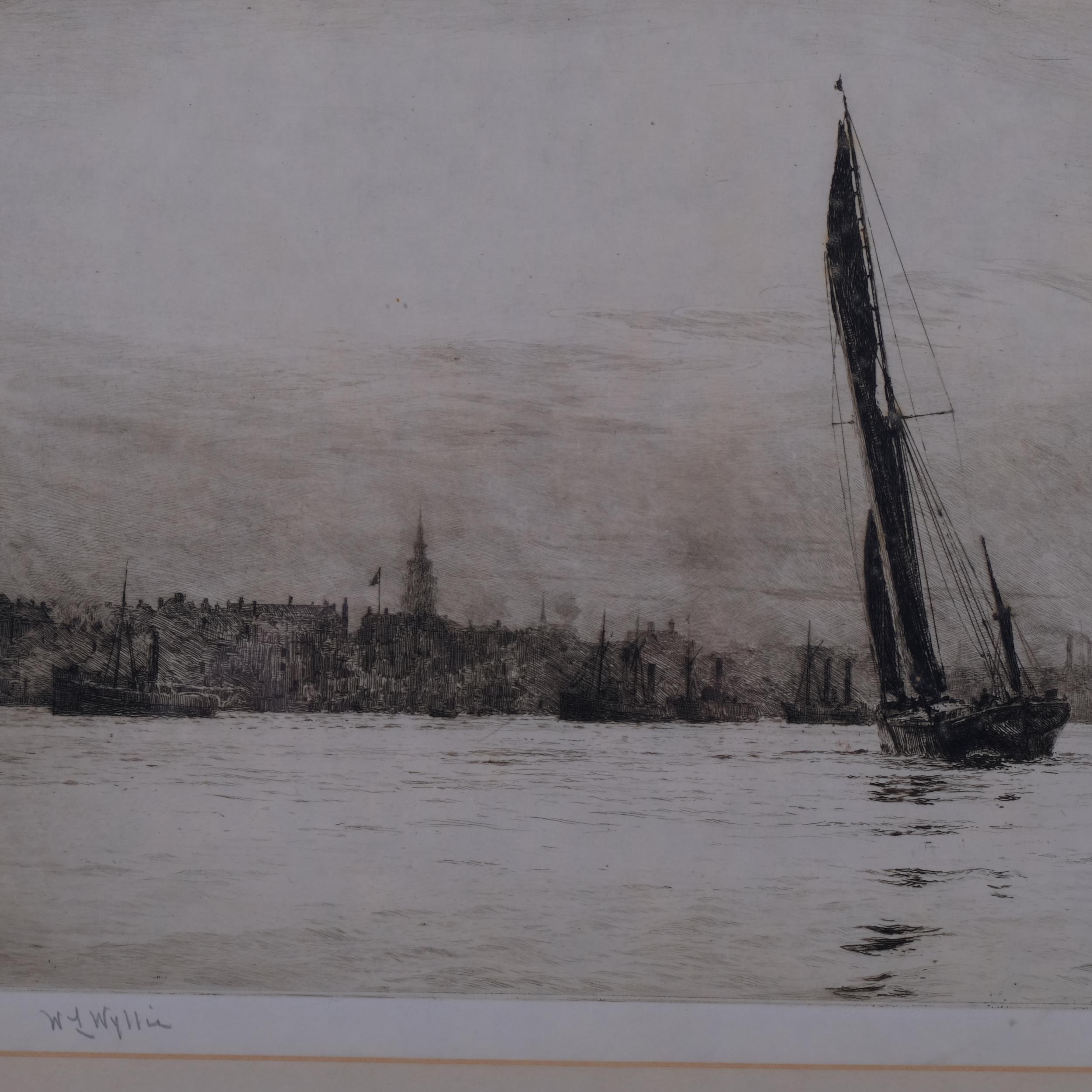 William Lionel Wyllie (1851 - 1931), shipping on the river, etching, signed in pencil, published - Image 2 of 4