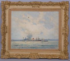 Morgan Alfred Thornley (1897 - 1965), leaving the Mersey, oil on canvas, signed and dated 1959, 41cm