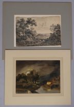 18th century ink and watercolour drawing, extensive landscape, unsigned, 22cm x 33cm, together