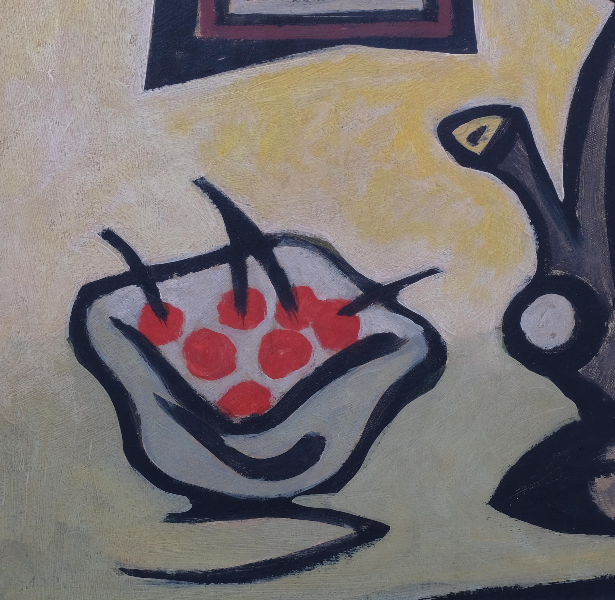 Contemporary abstract still life, oil on board, unsigned, 48cm x 42cm, framed Good condition - Image 3 of 4
