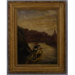 19th century fishing harbour scene, oil on canvas, 35cm x 25cm, framed 1 patch repair not visible