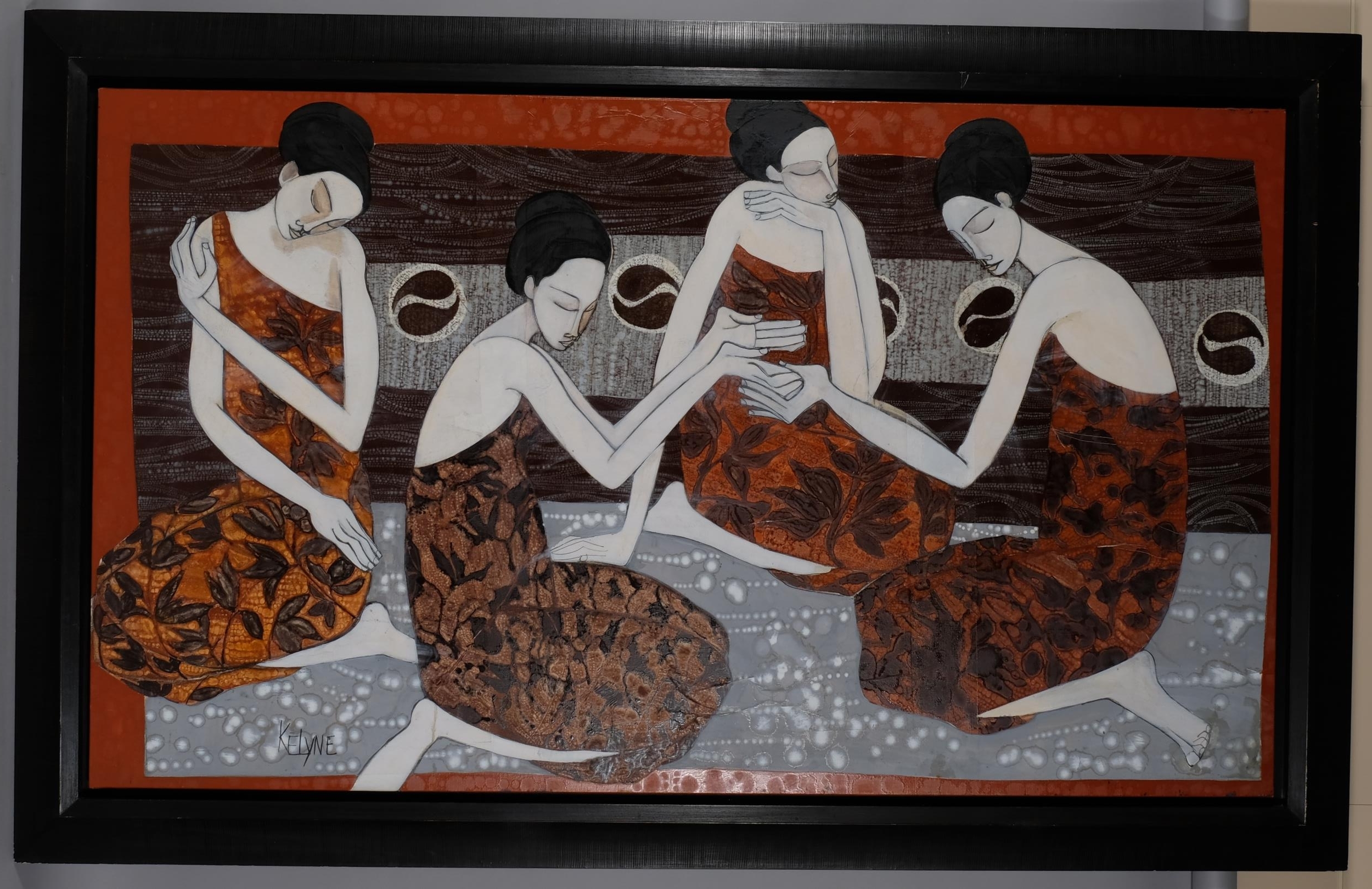 Kelyne (French, born 1955), Oriental tea ceremony, large format oil on canvas, signed, canvas - Image 2 of 4