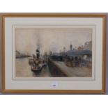 James Little (active 1875 - 1910), passenger quay, watercolour, signed and dated 1885, 29cm x