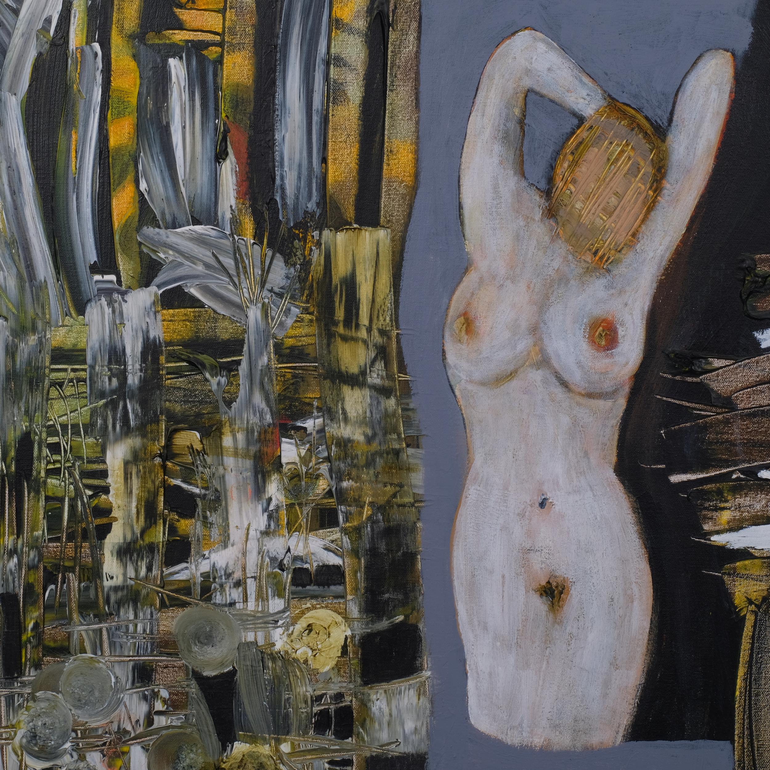 Steve Houstoun (born 1953), abstract with nude figure, oil on canvas, 91cm x 71cm, unframed Very - Image 2 of 4