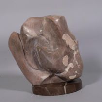 Abstract marble sculpture on stand, height 38cm