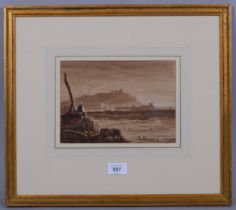 Samuel Prout (1783 - 1852), coastal scene, watercolour, 15cm x 21cm, framed Good condition
