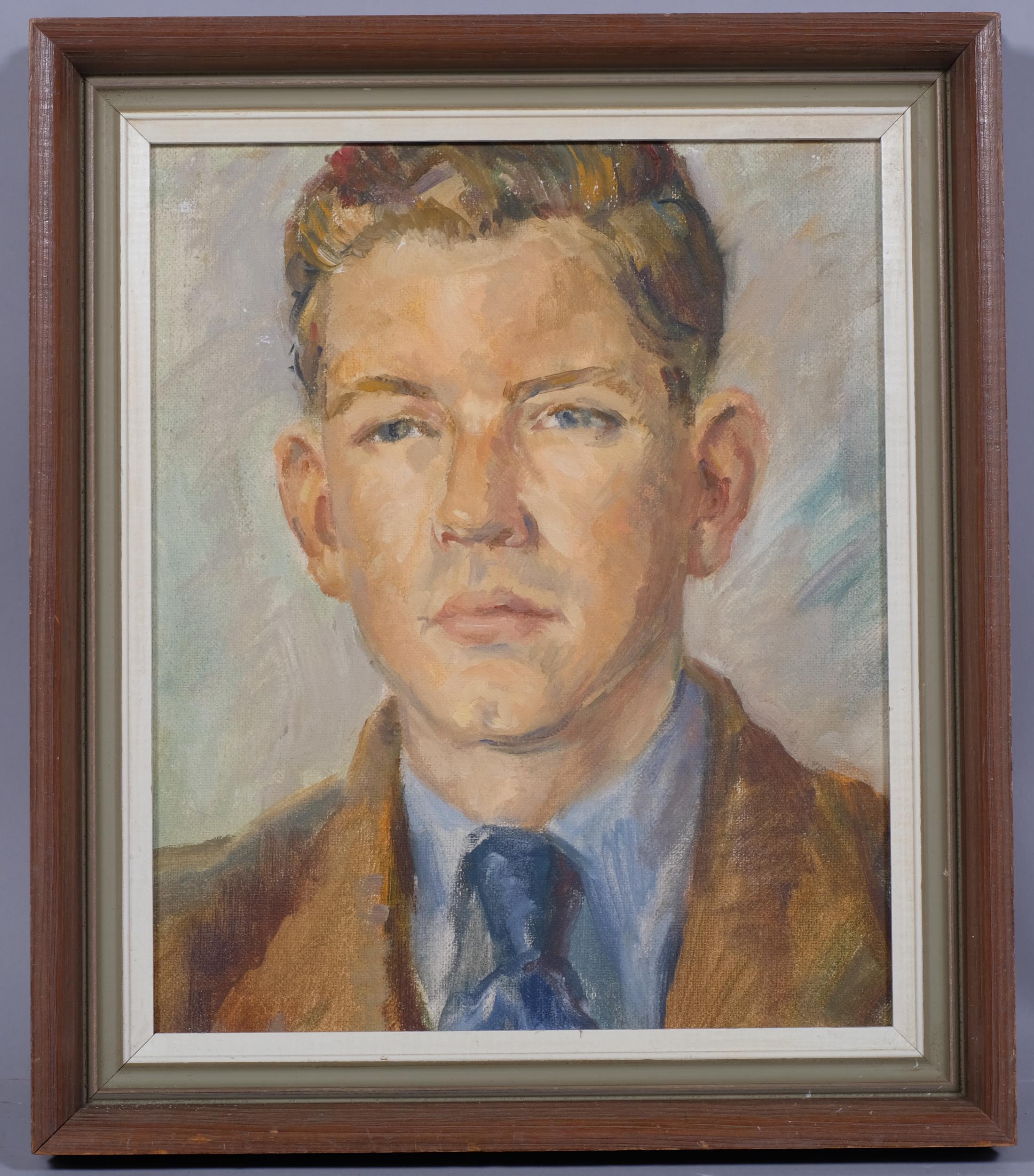 Portrait of a man, mid-20th century oil on board, unsigned, 28cm x 24cm, framed Good condition