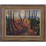 Peredur W Jones (Canadian), edge of the woods, oil on board, signed, 45cm x 61cm, framed Good