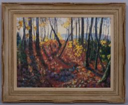 Peredur W Jones (Canadian), edge of the woods, oil on board, signed, 45cm x 61cm, framed Good