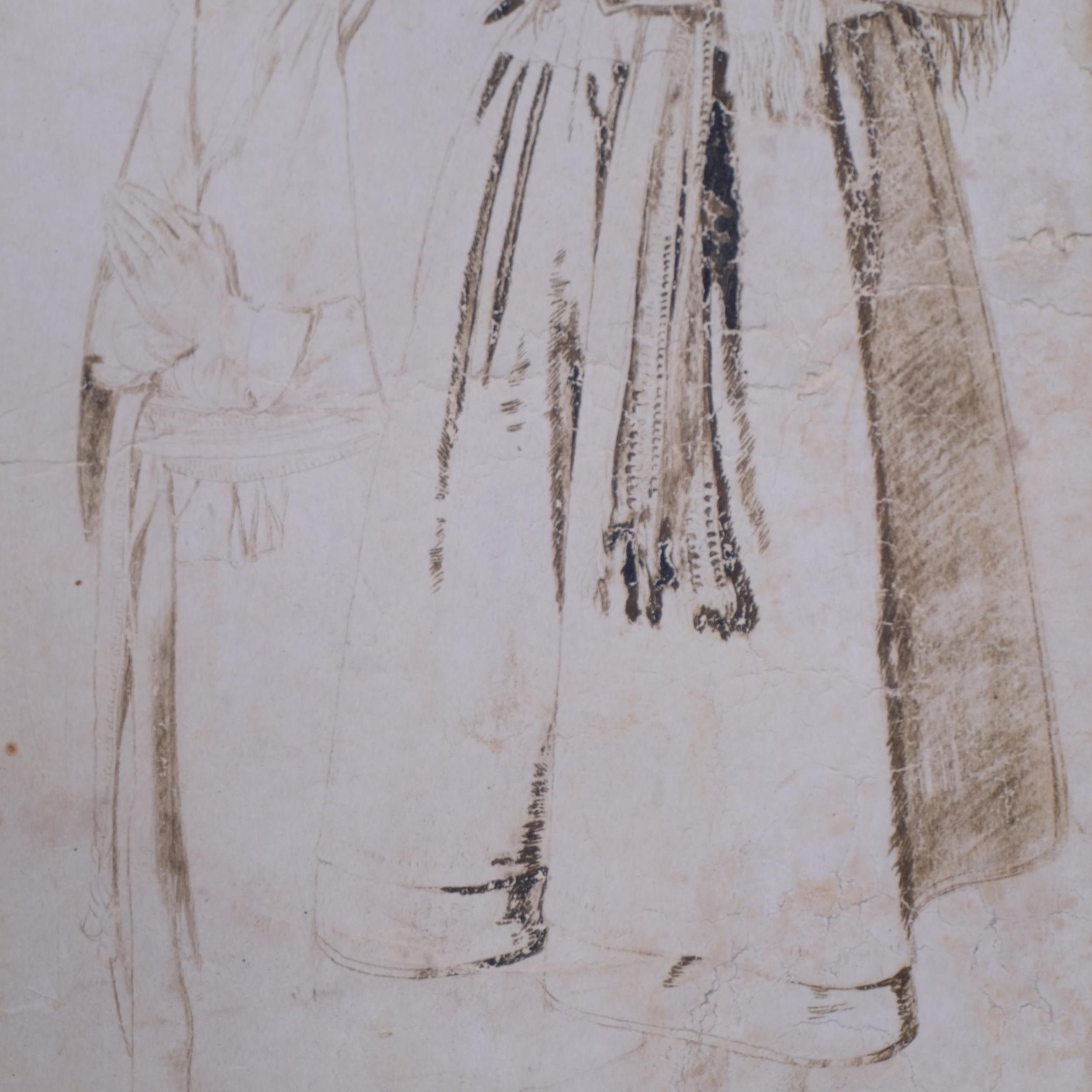 Circle of Augustus John, study of a Continental woman, ink drawing on paper, unsigned, 28.5cm x - Image 3 of 4