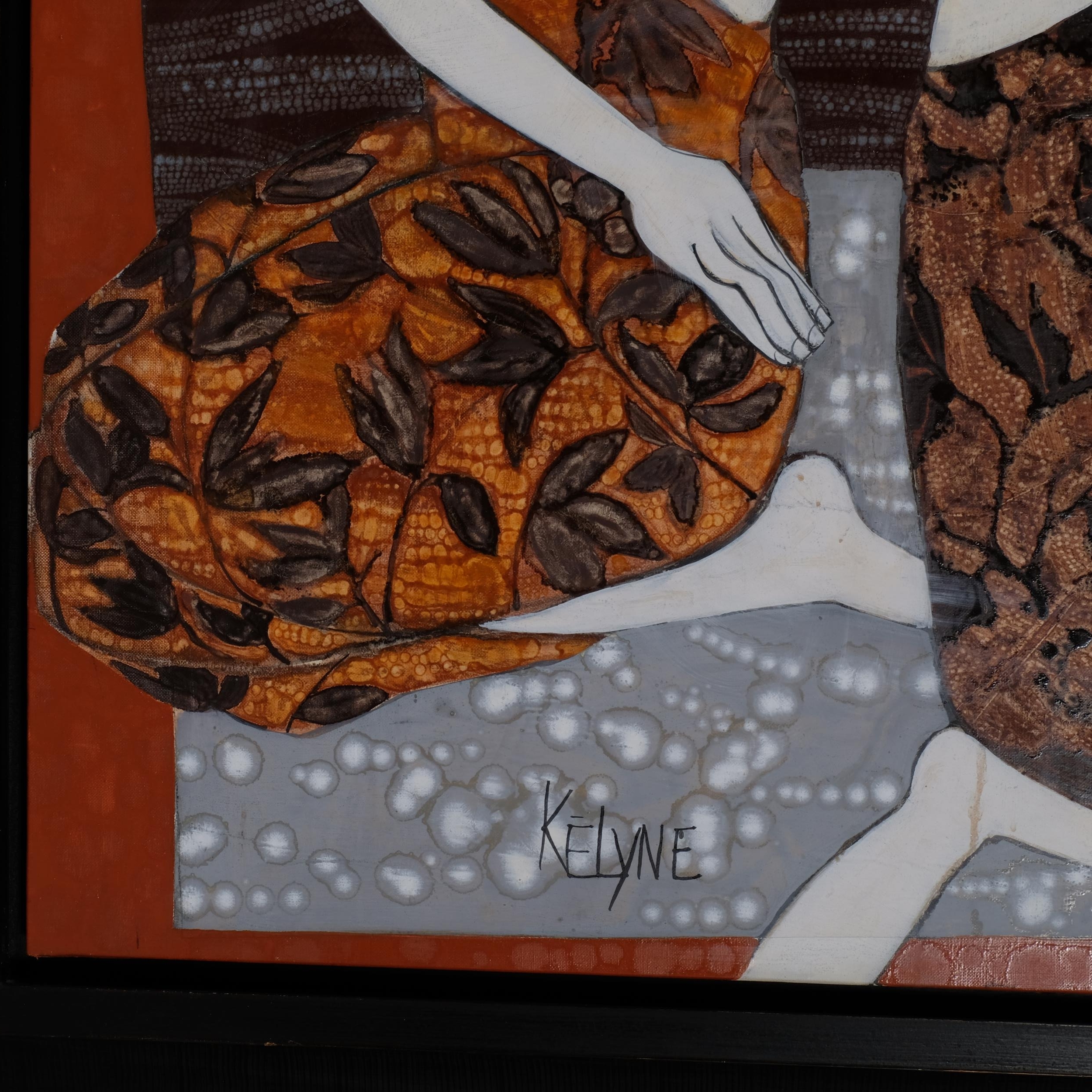 Kelyne (French, born 1955), Oriental tea ceremony, large format oil on canvas, signed, canvas - Image 3 of 4