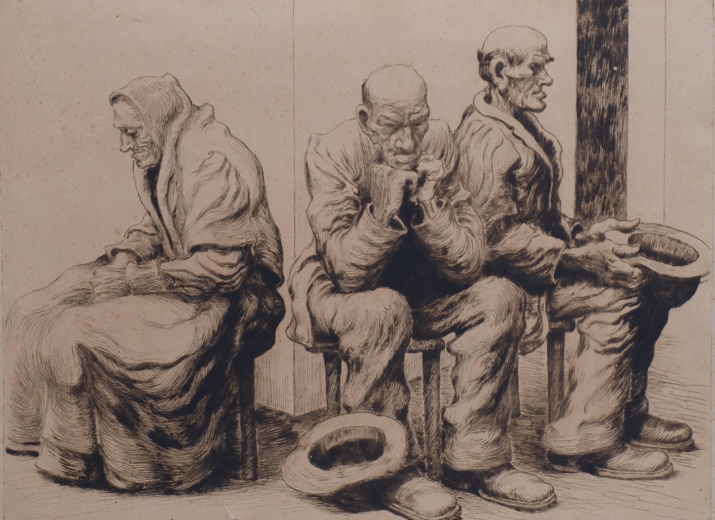 Karel Myslbek (1874 - 1915), 3 etchings, workers resting, 44cm x 50cm, 3 old people, 33cm x 43cm, - Image 4 of 4