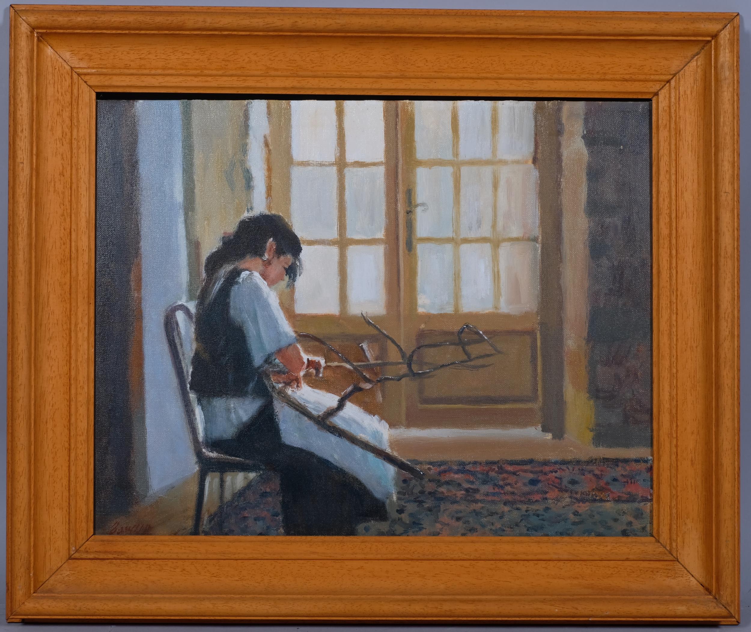 Edward Dawson (1941 - 1999), portrait of Charlotte, oil on board, signed, 31cm x 40cm, framed Good - Image 2 of 4