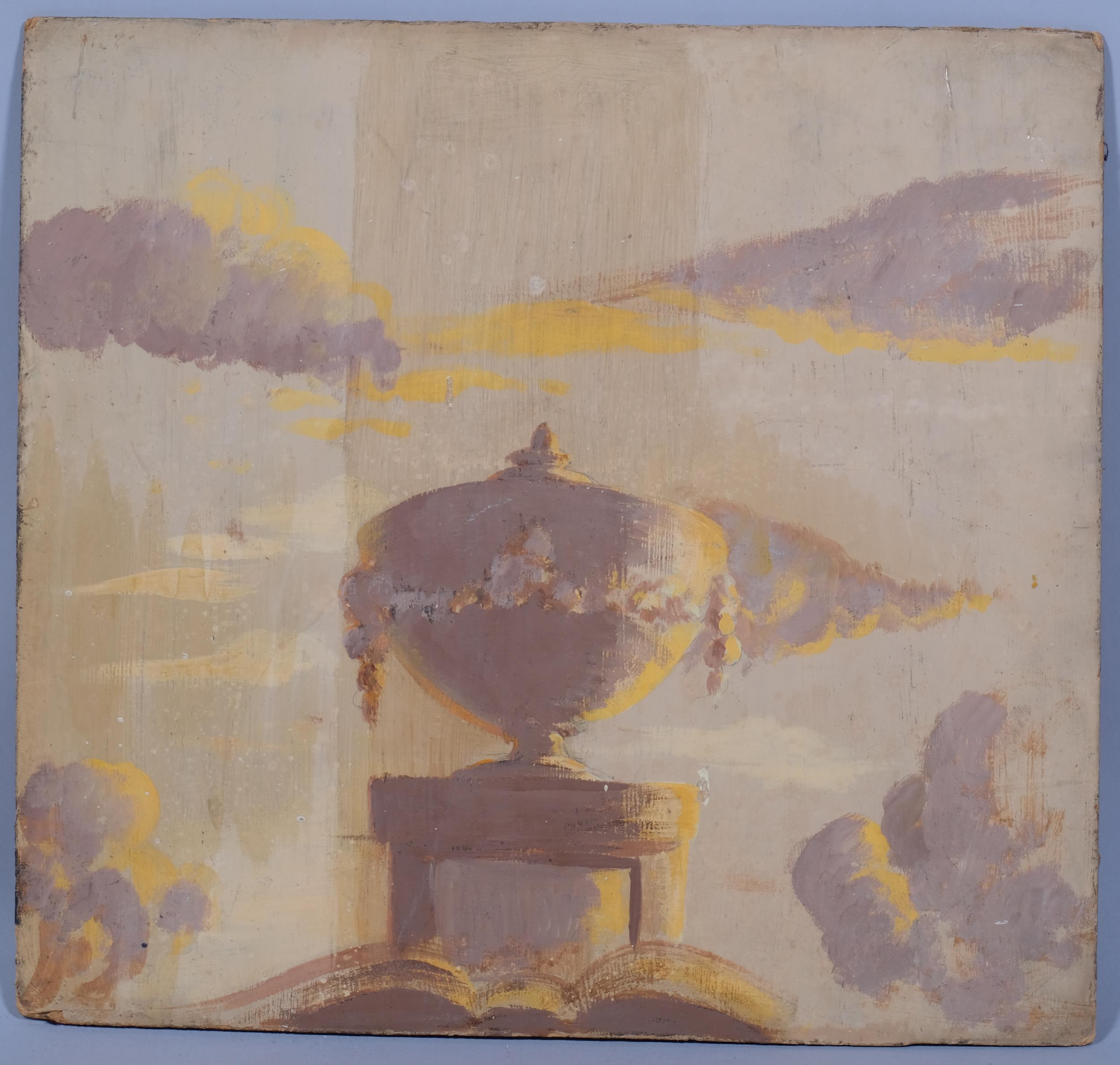 Bloomsbury School, study of a Classical urn and clouds, oil on board, unsigned, 32cm x 34cm,