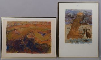 Peggy Delport (born 1937), 2 colour lithographs, abstract surrealist compositions, both signed in