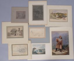 Folder of mainly 19th century watercolours