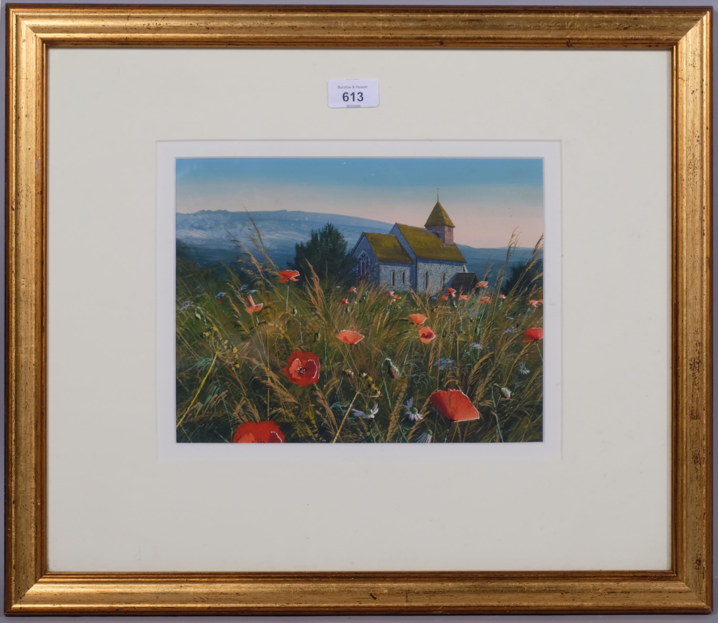 Paul Evans, Poppies and Downs Westmeston near Ditchling, gouache, 22cm x 28cm, framed Good condition - Image 2 of 4