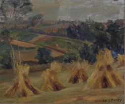 C Fosset, harvest landscape, oil on canvas, signed and dated '38, 55cm x 65cm, framed Good untouched