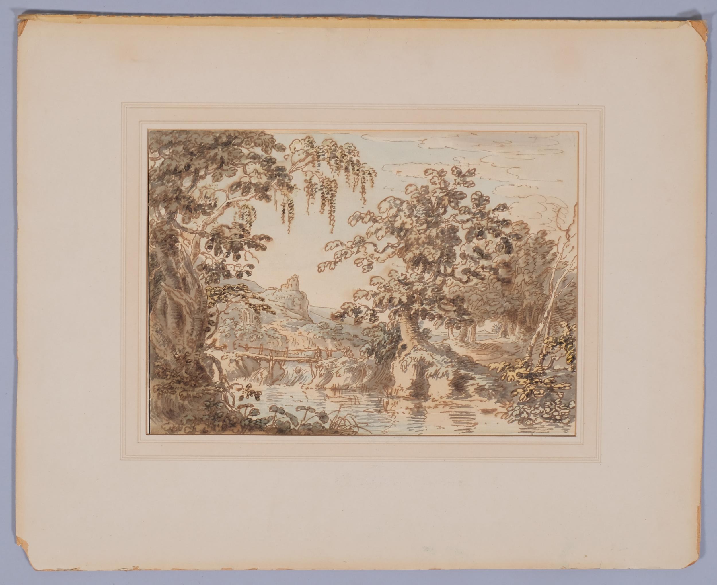 Attributed to George Cruikshank (1792 - 1878), landscape, ink and watercolour, unsigned, 22cm x