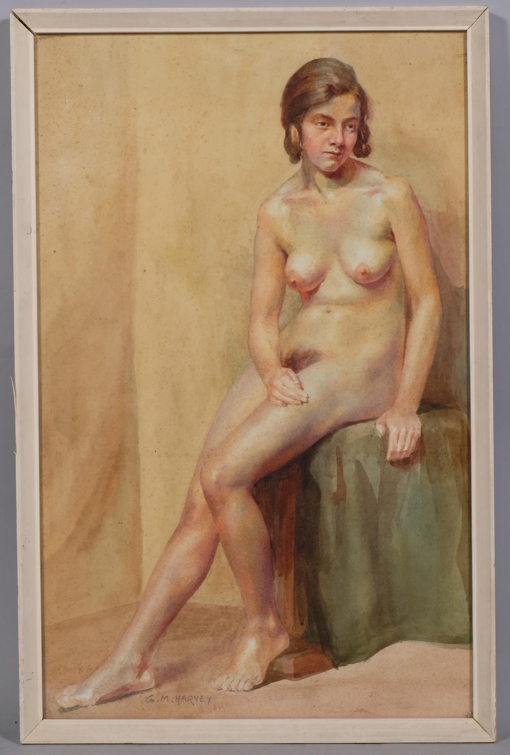G M Harvey, nude life study, watercolour, signed, 46cm x 29cm, framed Light foxing