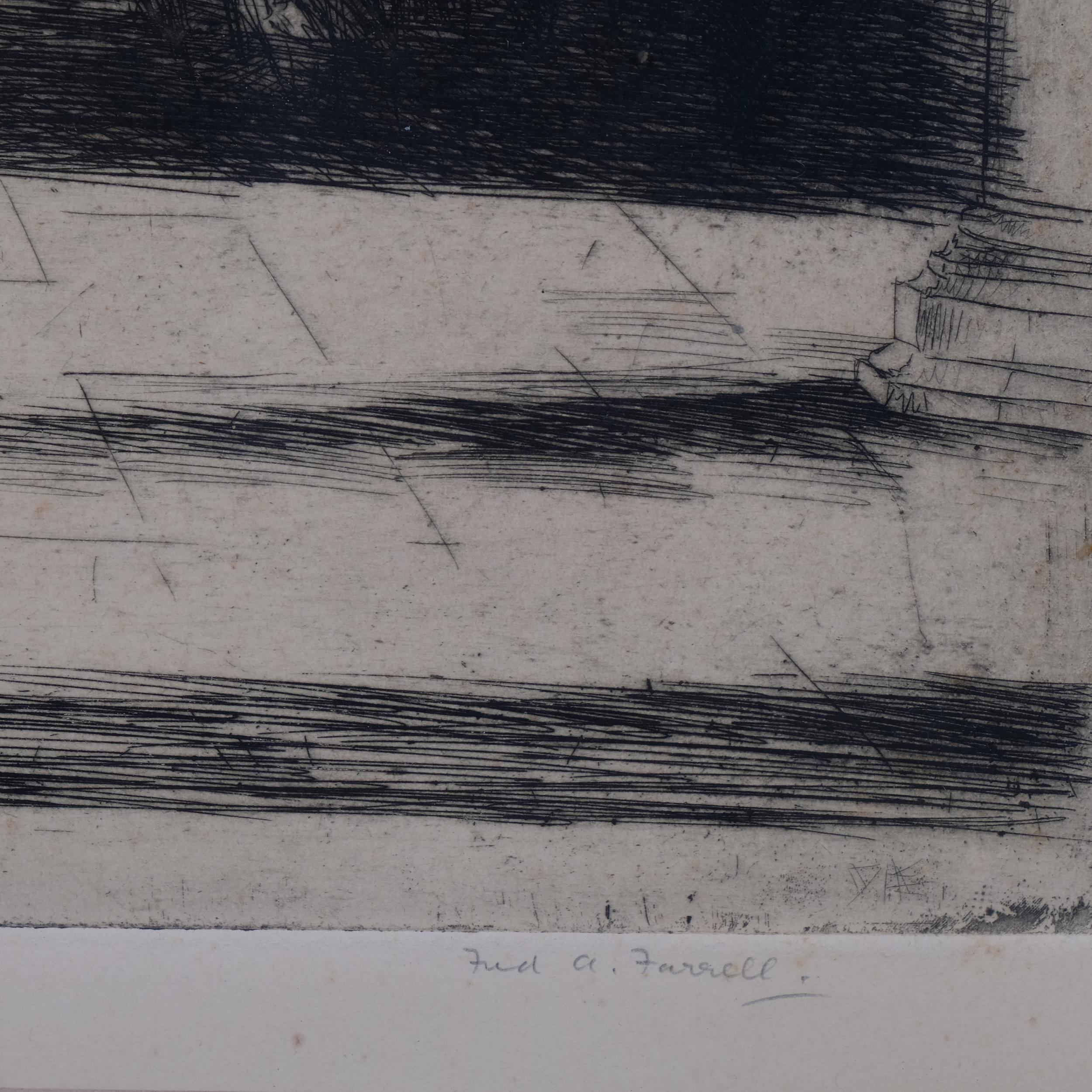 Fred Farrell, Glasgow Cathedral interior, etching, signed in pencil, plate 54cm x 27cm, framed Image - Image 3 of 4