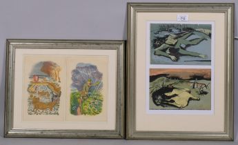 John Nash and William Scott, 2 pairs of colour lithographs, 13.5cm x 20cm (2 frames) Good condition