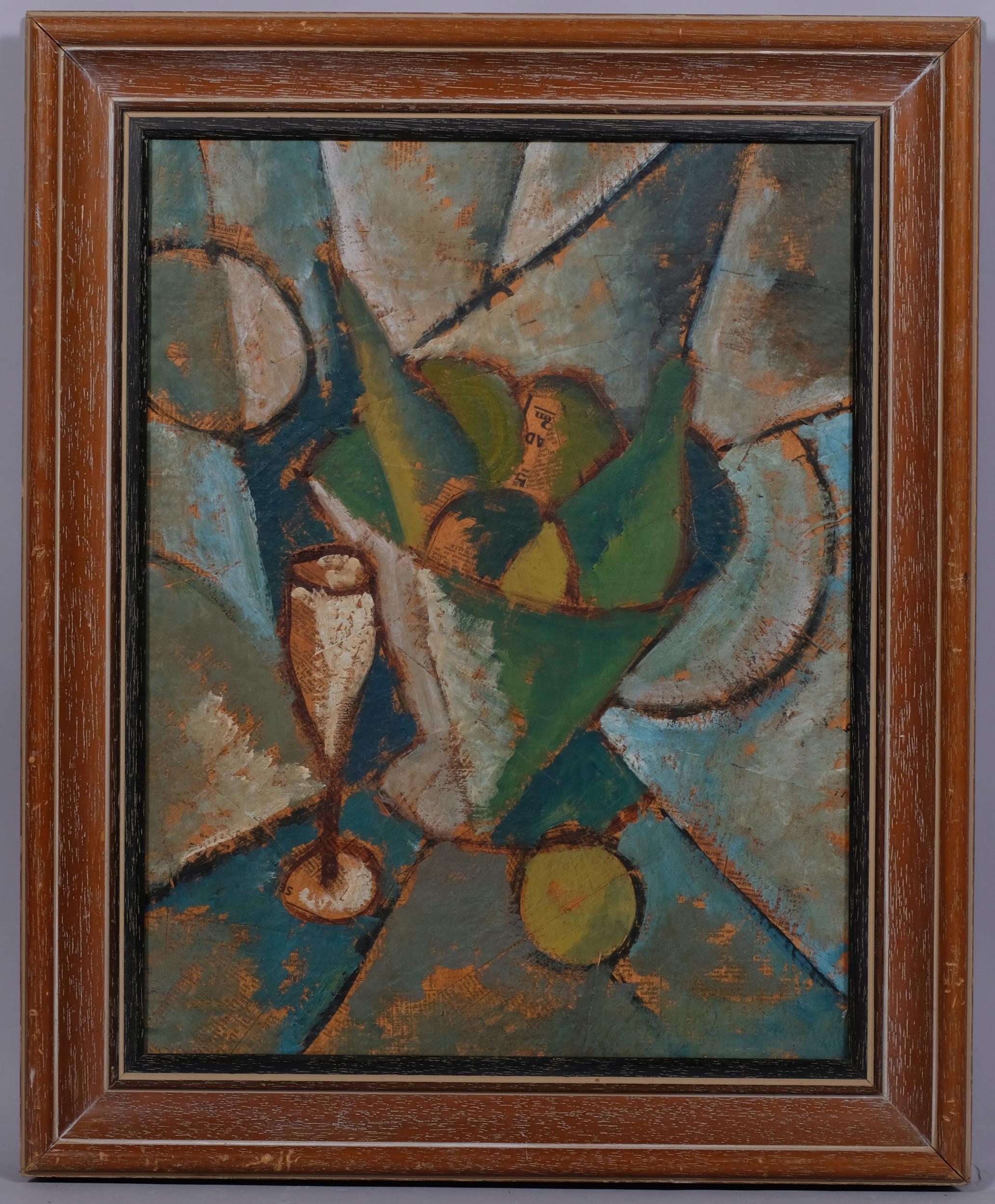 Abstract still life, contemporary oil on board, unsigned, 45cm x 34cm, framed Good condition