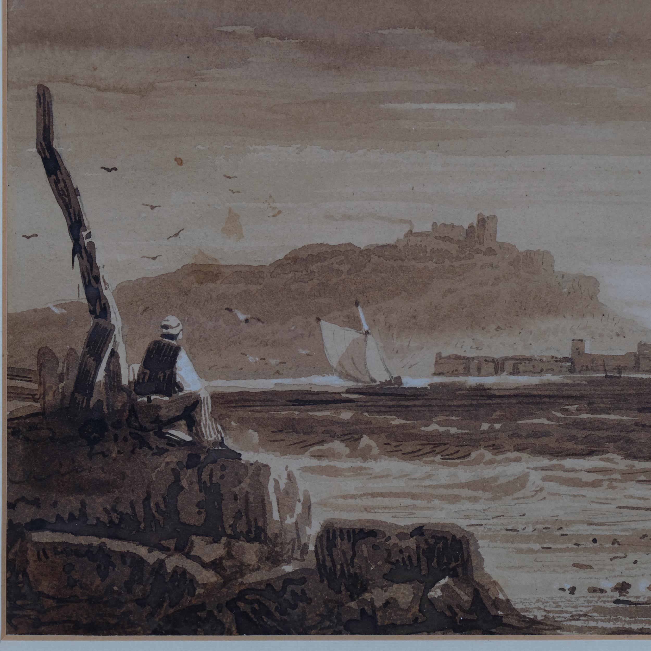 Samuel Prout (1783 - 1852), coastal scene, watercolour, 15cm x 21cm, framed Good condition - Image 2 of 4