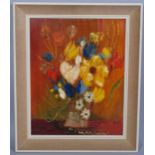 Still life flower study, mid-20th century oil on board, unsigned, 50cm x 40cm, framed Good condition