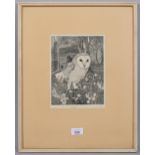 David Vaughan Wicks, barn owl, etching, signed in pencil, dated 1951, plate 22cm x 16.5cm, framed