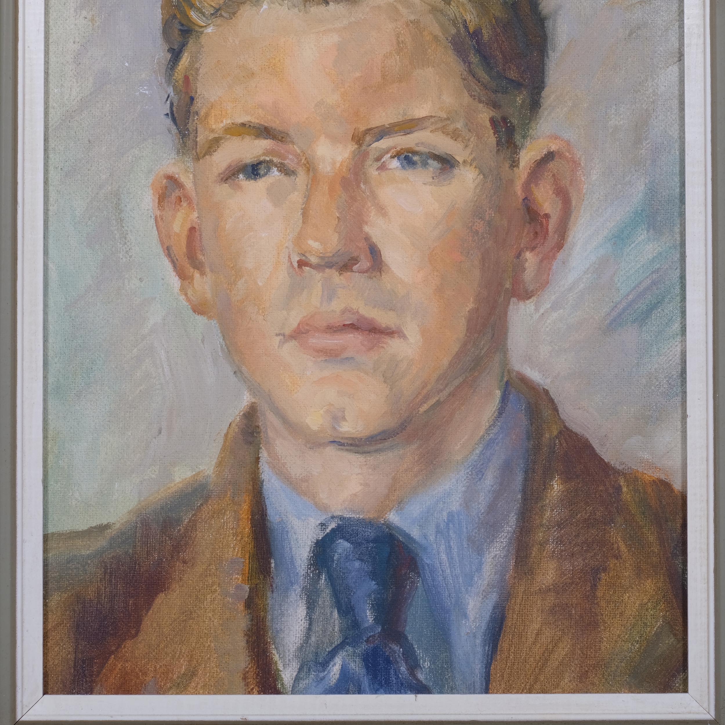 Portrait of a man, mid-20th century oil on board, unsigned, 28cm x 24cm, framed Good condition - Image 3 of 4