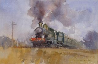 Malcolm Rogers, steam locomotive on the Bluebell Railway, watercolour, signed, 30cm x 45cm, framed