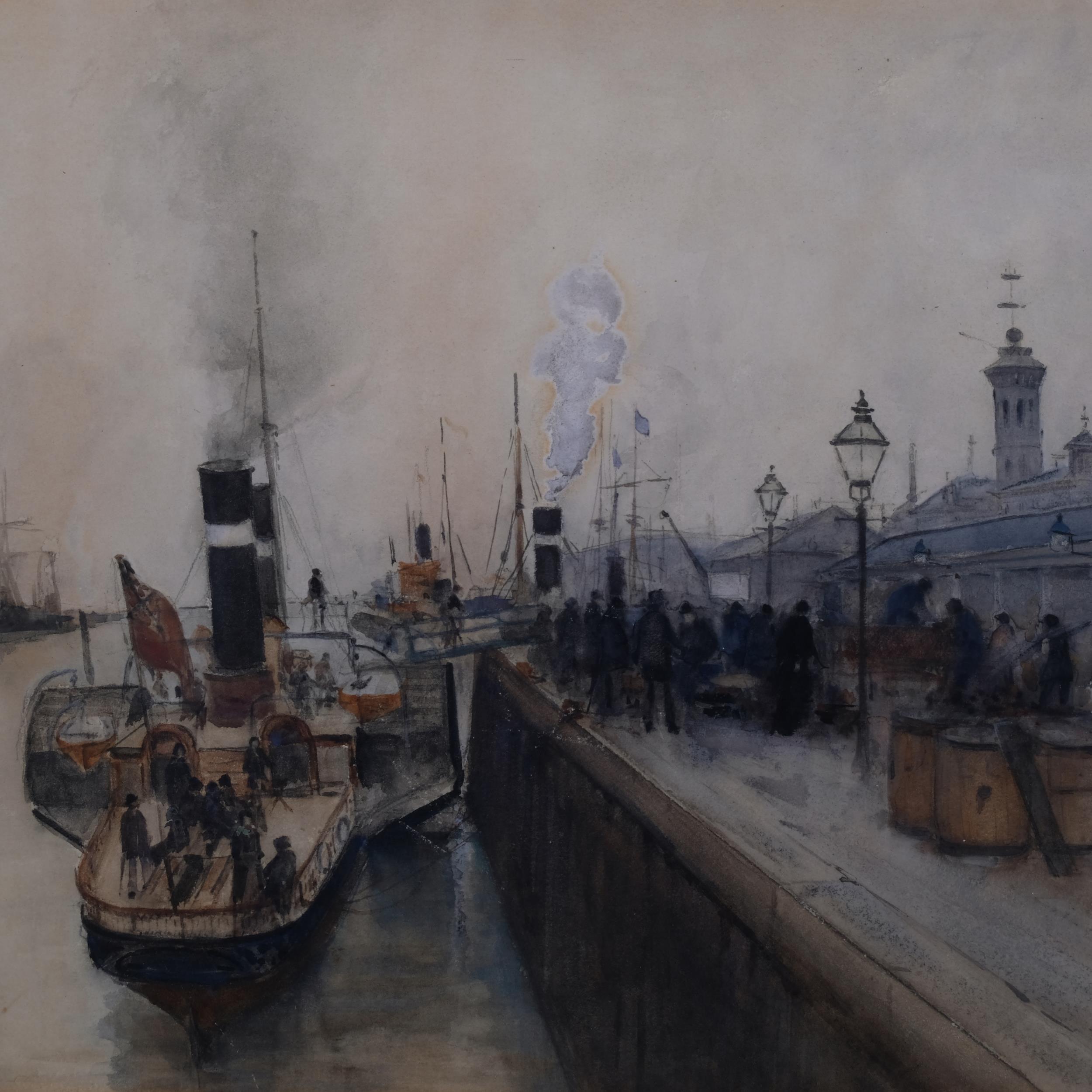 James Little (active 1875 - 1910), passenger quay, watercolour, signed and dated 1885, 29cm x - Image 2 of 4