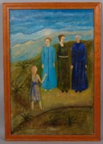 M Coni?, figures in landscape, oil on canvas, signed, 76cm x 50cm, framed Good condition